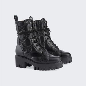 Gucci women’s GG Matelassé lace up boot NWT